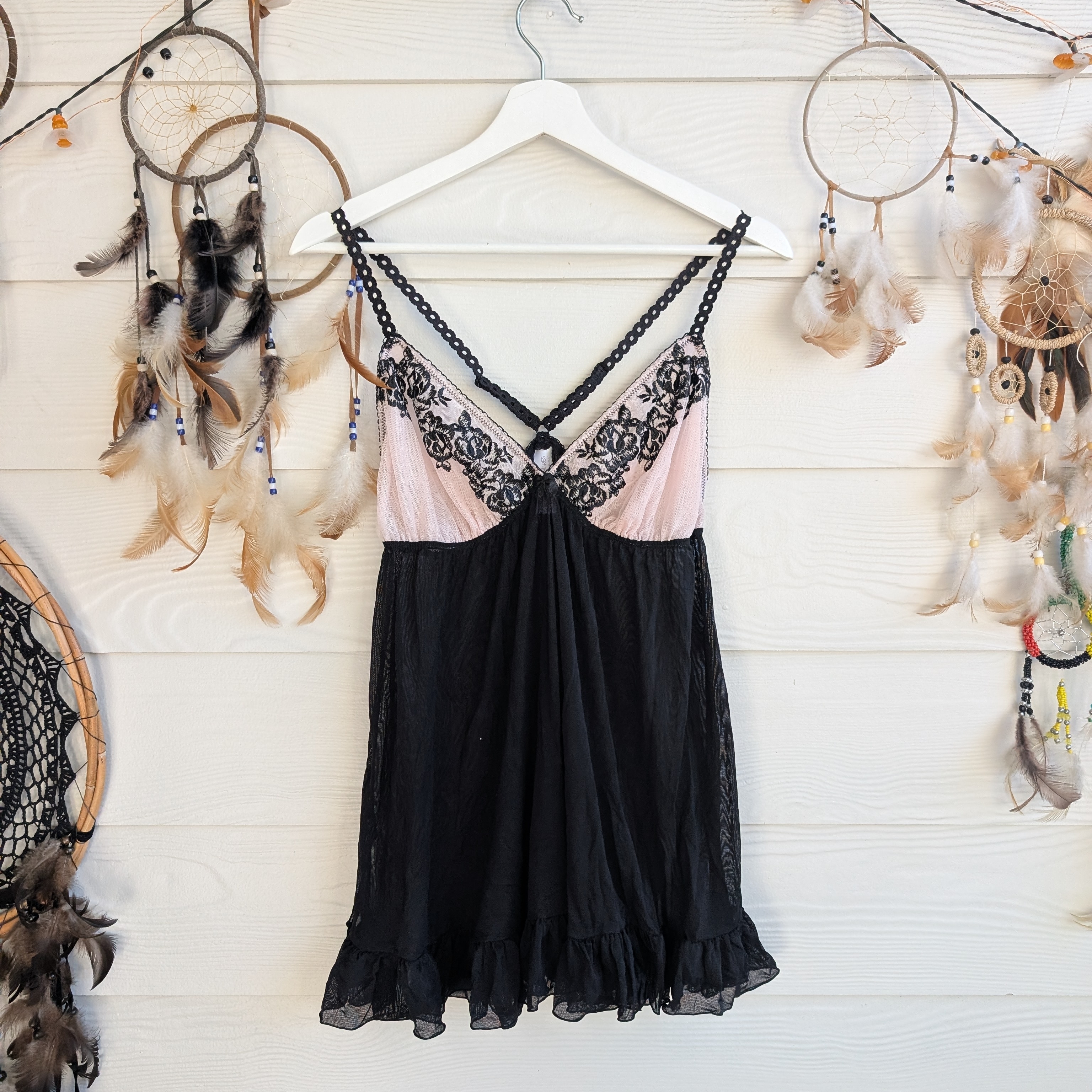 Secret Treasures Black And Pink Lace Chemise